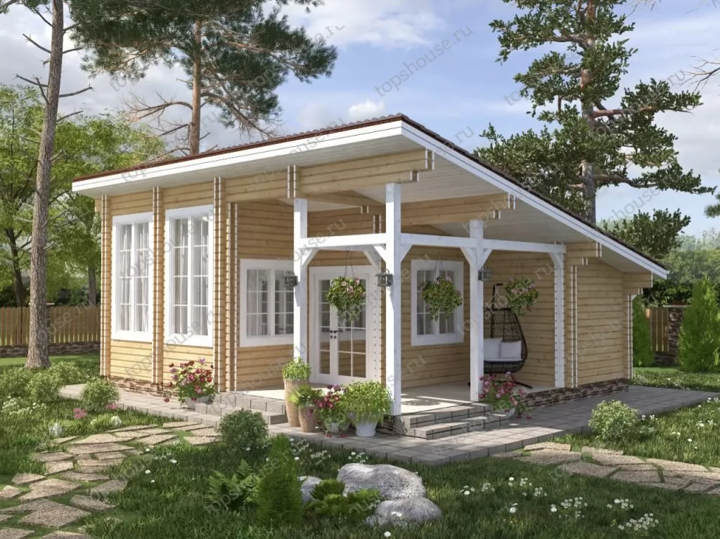 Брусовый дом с односкатной крышей