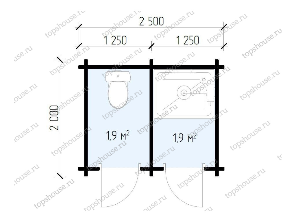 Душ-туалет 2,5 x 2 «Дуэт». 5533
